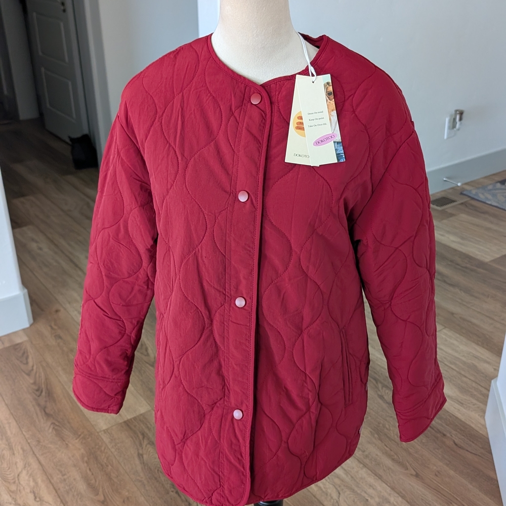 Quilted Button-Front Utility Jacket - Red
